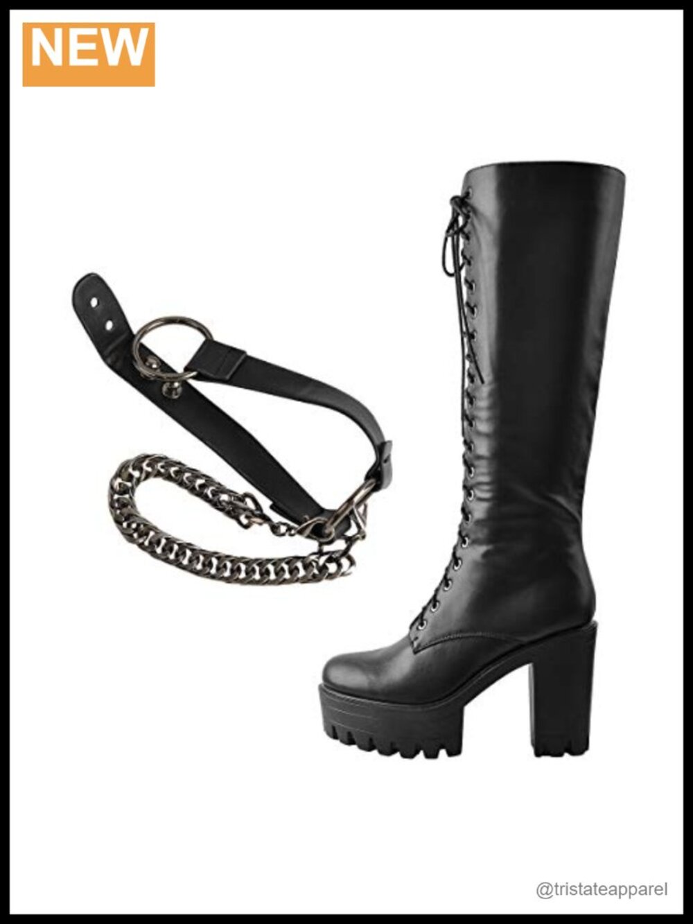 Lace Up Platform Chunky High Heel Motorcycle Combat Knee High Boots PU Leather